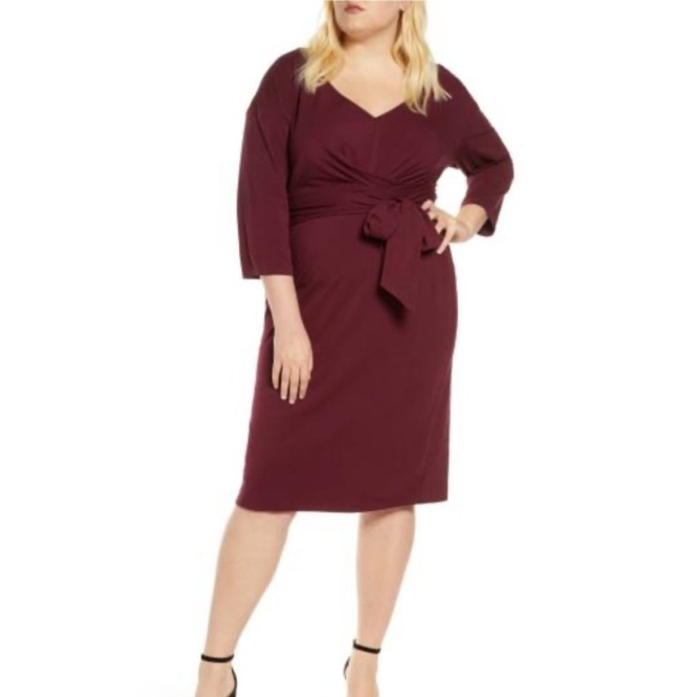 Eloquii Tie Waist Midi Dress - burgundy/wine